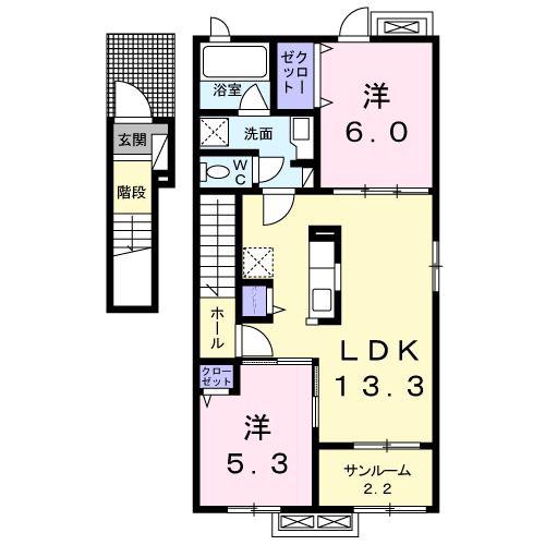 LIBRE&DEMEUREII(2LDK/2階)の間取り写真
