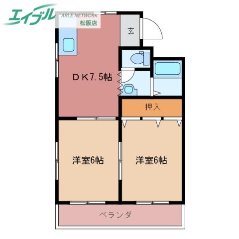 ビオラ第一ビル(2DK/2階)の間取り写真