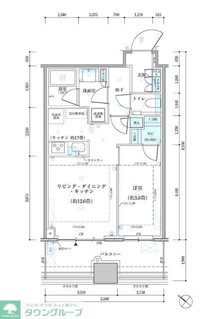 パークタワー勝どき サウス棟(1LDK/8階)の間取り写真