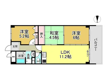 サングレース大和高田(3LDK/6階)の間取り写真