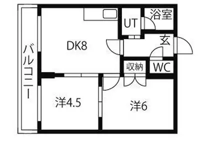 プログレスコート山の手(2DK/4階)の間取り写真