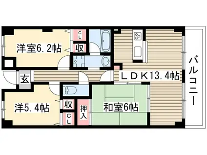 セレニール香南(3LDK/3階)の間取り写真