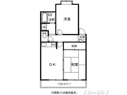 エレガンスヴィラ清武(2DK/3階)の間取り写真