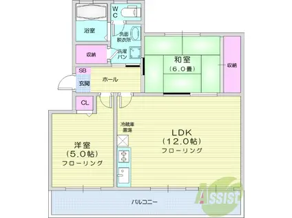 山和コーポ(2LDK/3階)の間取り写真