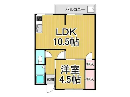 マンション空田(1LDK/4階)の間取り写真