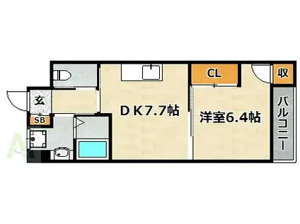 夢野アパートメント(1DK/3階)の間取り写真