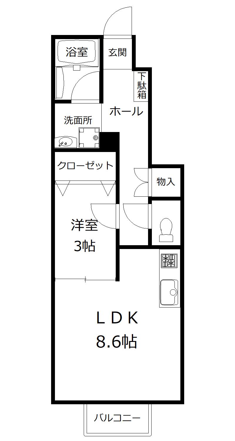 RETINA河原町I(1LDK/1階)の間取り写真