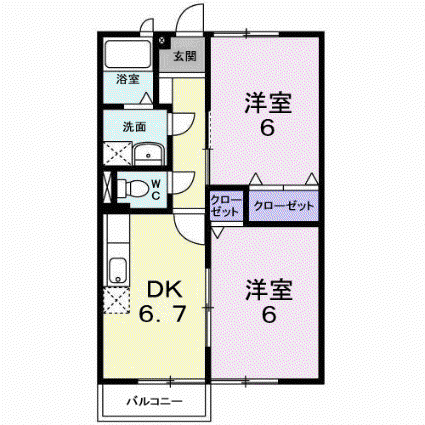 サンシャイン22A(2DK/2階)の間取り写真