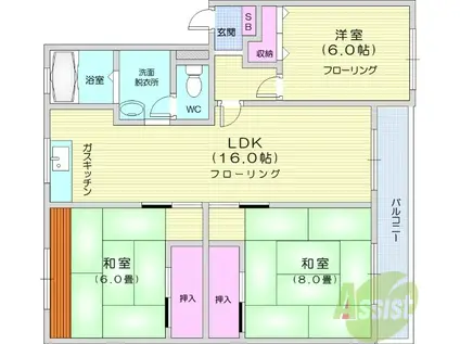 クレスト高松2番館(3LDK/4階)の間取り写真