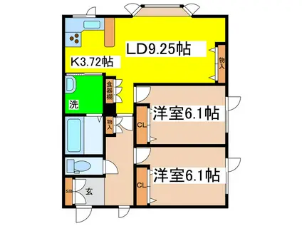 ラ・グラース昭和南(2LDK/2階)の間取り写真