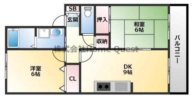 RIHITO八尾(2DK/2階)の間取り写真