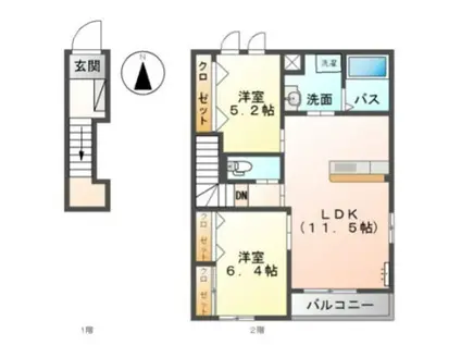 ルミナス飯泉(2LDK/2階)の間取り写真