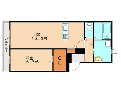 D-ROOM空港西(1LDK/2階)の間取り写真