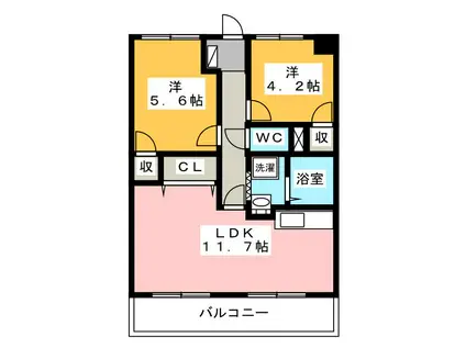 メディオ初生壱番館(2LDK/4階)の間取り写真