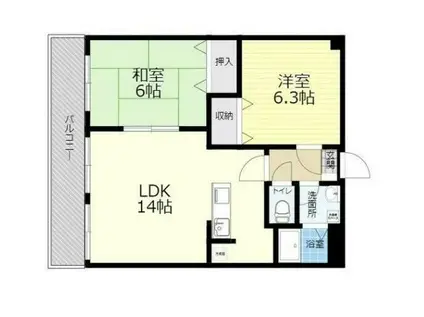 プランドール北浜(2LDK/4階)の間取り写真