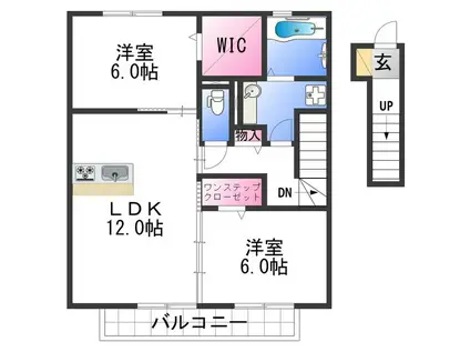 CASSIA道(2LDK/2階)の間取り写真