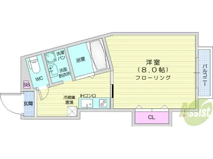 フォレストヒルサイド国見(1K/2階)の間取り写真