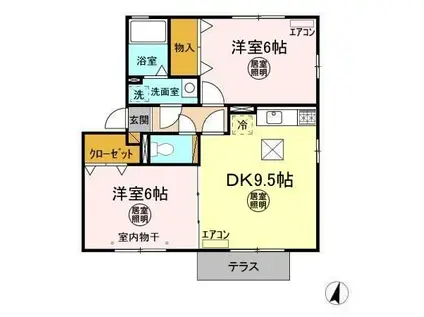 ＪＲ常磐線 水戸駅 バス乗車時間：25分 最寄りバス停で下車 徒歩10分 2階建 築21年(2DK/1階)の間取り写真