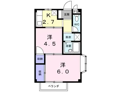 クレッセントハウスII(2K/2階)の間取り写真