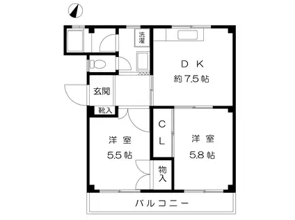 畑中ハイツ(2DK/2階)の間取り写真