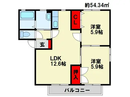 グラン・シャーメゾンE棟(2LDK/2階)の間取り写真