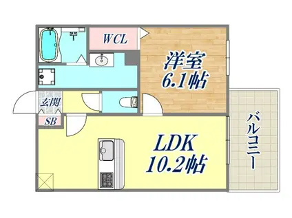 D-ROOM旗塚通(1LDK/3階)の間取り写真