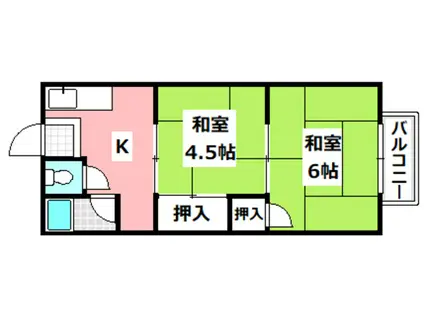 園田ハイムA棟(2DK/2階)の間取り写真
