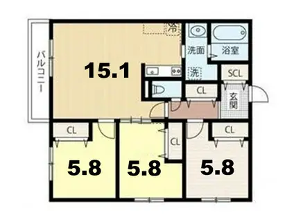 WELLBRIGHT朝日RESIDENCE(3LDK/2階)の間取り写真
