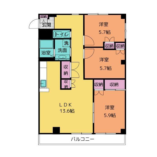 ワールド21(3LDK/4階)の間取り写真