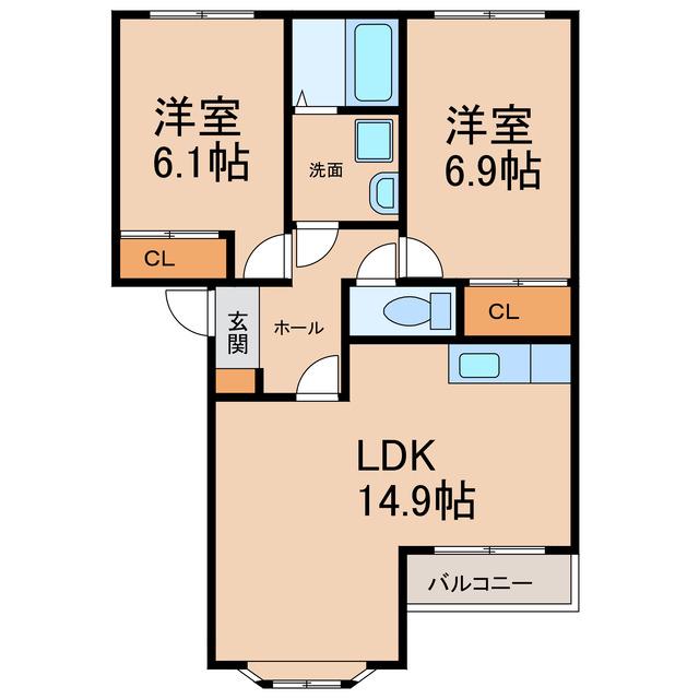 エスポアール(2LDK/2階)の間取り写真