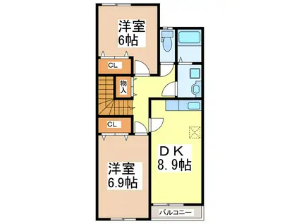 マリンハイムI(2LDK/2階)の間取り写真