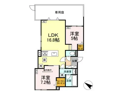EUZAK RESIDENCE GIFU ウエスト(2LDK/1階)の間取り写真