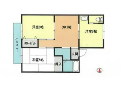 西三木マンションB(3DK/2階)の間取り写真