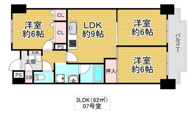 シャトーレイクルイーズ(3LDK/9階)の間取り写真
