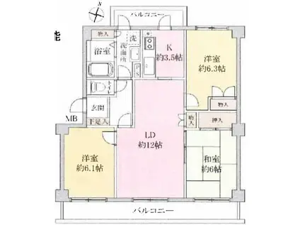 キャッスル北柏(3LDK/3階)の間取り写真