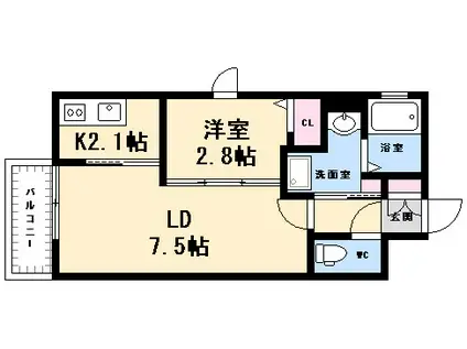 月光南観音壱番館(1LDK/2階)の間取り写真