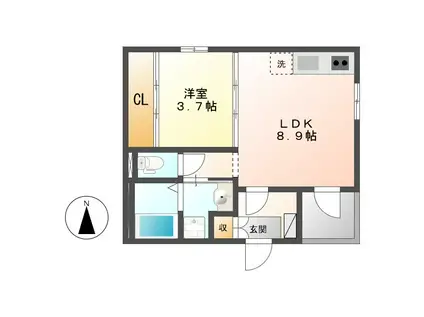 HS津金(1LDK/3階)の間取り写真