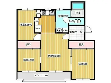 寿ハイツ新生(3LDK/4階)の間取り写真