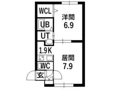 グランメール紫苑(1DK/3階)の間取り写真