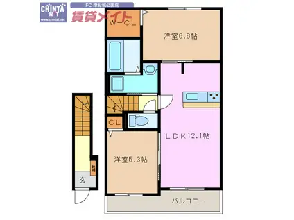 アンジェラA(2LDK/2階)の間取り写真