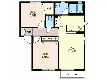 ファイン A棟(2LDK/2階)の間取り写真