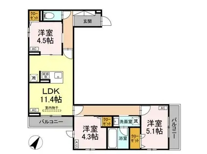 セレスティア細田A(3LDK/3階)の間取り写真