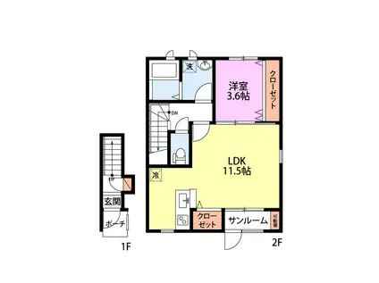 COMODOIII(1LDK/2階)の間取り写真