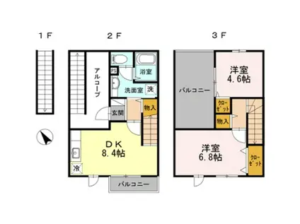 グランアヴァンティ2B(2DK/2階)の間取り写真