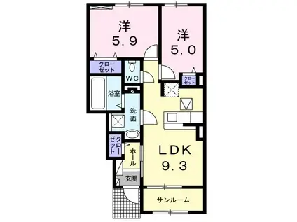 レミー グレンツェ I(2LDK/1階)の間取り写真