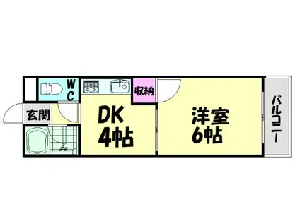 ＪＲ阪和線 鳳駅 徒歩4分 4階建 築40年(1DK/2階)の間取り写真