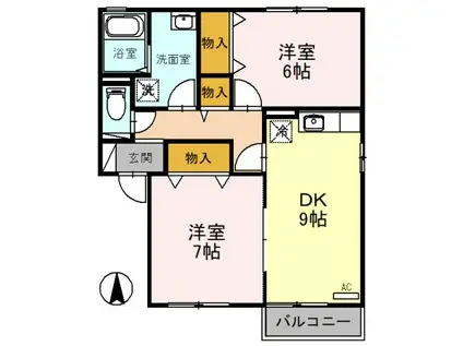 ブルーイーストA棟(2DK/1階)の間取り写真