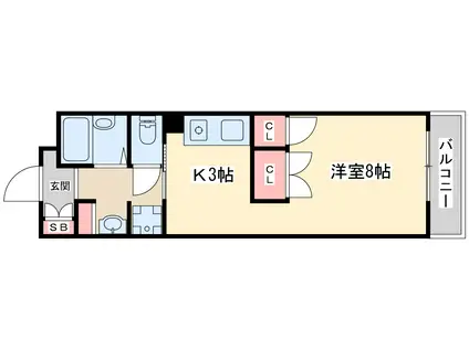 ビーバ江坂(ワンルーム/6階)の間取り写真