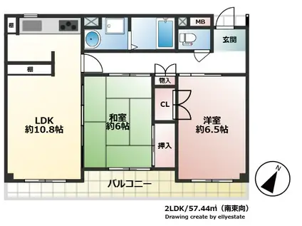 ヒルズ西元町(2LDK/4階)の間取り写真