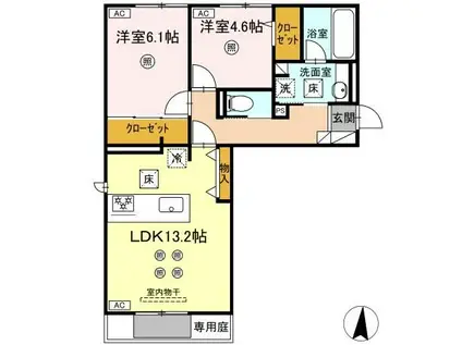 BELLE FLEURII(2LDK/1階)の間取り写真